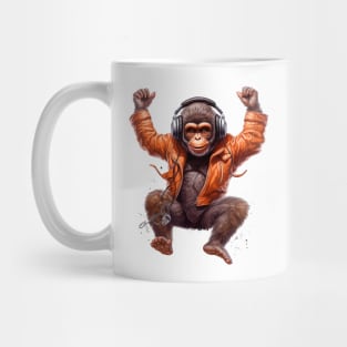 Happy Chimpanzee Listening to Rock and Jumping Mug